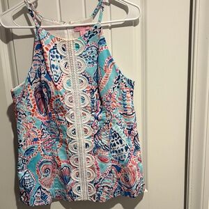 Lilly Pulitzer Blue and Pink Patterned Tank Top